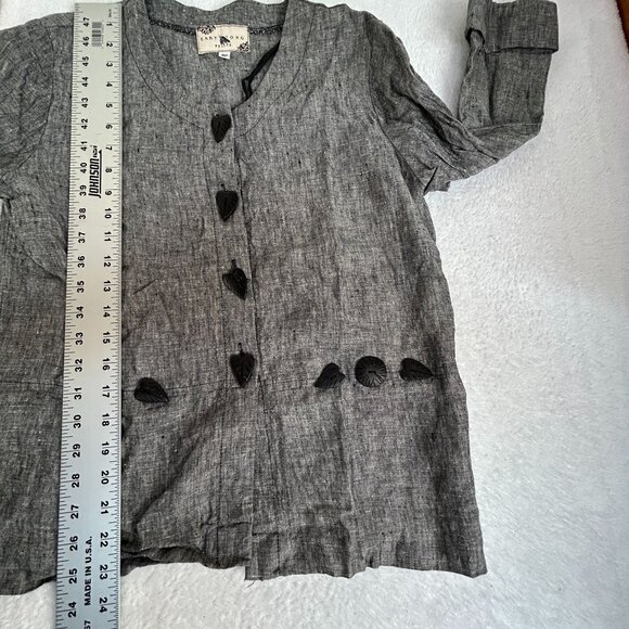 Earth Song Petite Gray Linen Button-Up Blouse With Unique Leaf Buttons Size 4P - Picture 8 of 8